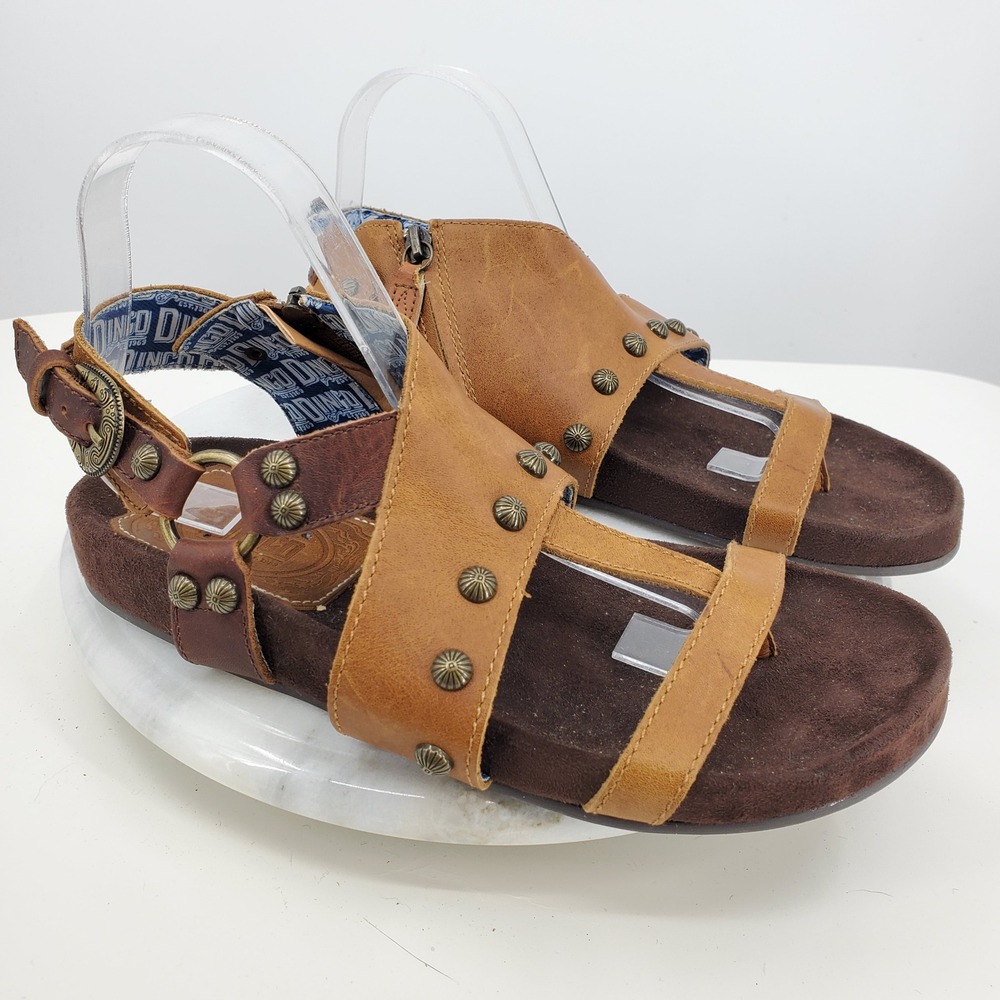 Dingo Sage Brush Camel Brown Leather Studded Western Sandals Womens Size 8M